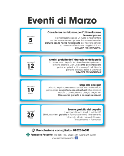 Eventi marzo 2025 Farmacia Pescetto