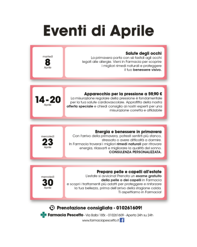 Eventi Aprile 2025 Farmacia Pescetto